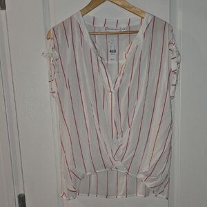 New York & Company Red and White Striped Blouse